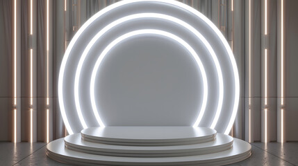 Obraz premium white podium with Integrated LED lighting around it, , a place to display products, a podium for advertising a product 