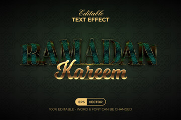 Obraz premium Ramadan Kareem Text Effect Gold Green Glitter Style. Editable Text Effect.