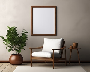Craftsman Style Furniture Room Mockup, Empty Poster Frame Mockup, 3D Render Interior Mockup