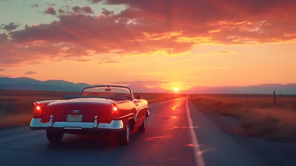 Poster A vintage convertible cruising down Route 66 at sunset, capturing the essence of freedom and adventure.  © AI By Ibraheem