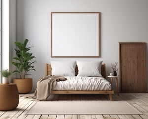 Scandinavian Style Furniture Room Mockup, Empty Poster Frame Mockup, 3D Interior Render