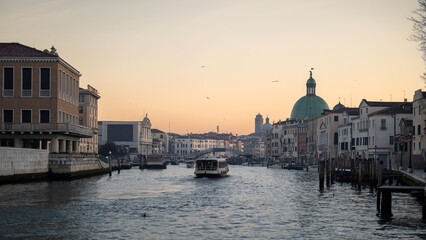 Naklejka premium Grand Canal at Train Station in Venice at First morning Lights