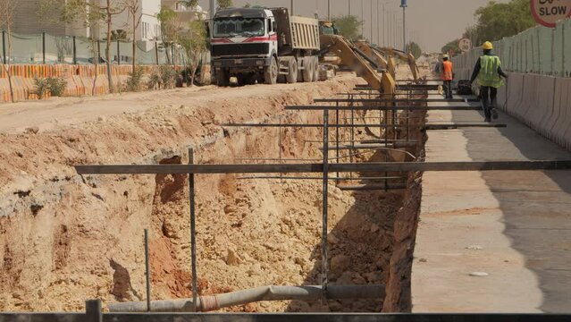 Industrial Earthmover, Bulldozer Bucket Efficiently Excavates Soil