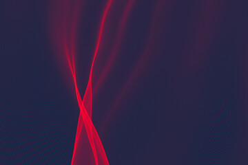 Abstract background featuring smooth, swirling neon lines and particles in a dynamic wave design, creating a luxurious and futuristic 3D effect on a deep purple canvas