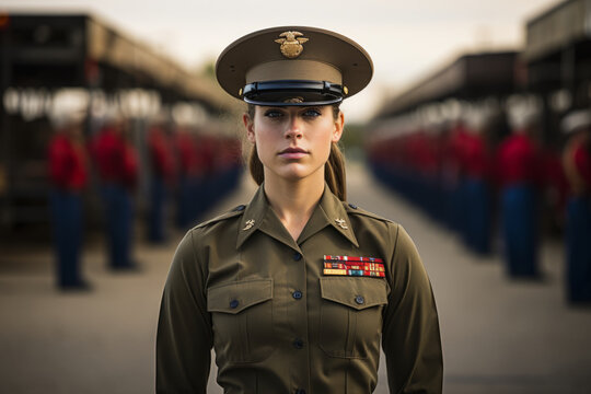 The Face of Resilience: A Female Drill Instructor in Her Element Amidst Barracks and Training Fields