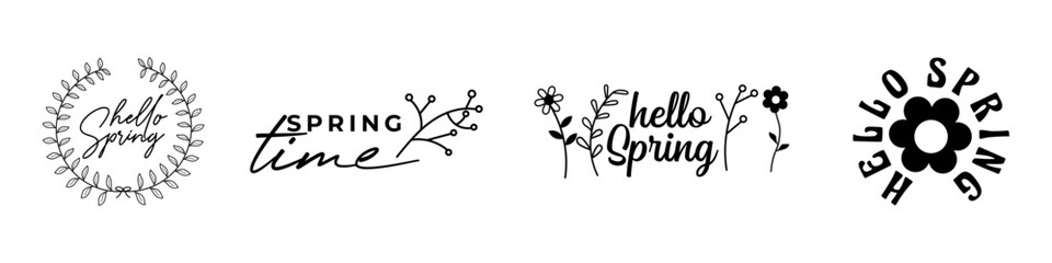 Set of spring lettering hand drawn style theme.