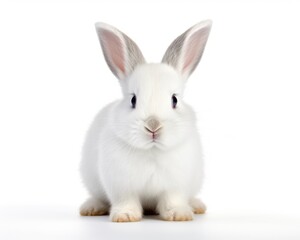 Obraz na płótnie Canvas Fluffy White Bunny - Isolated on White Background. Cute Pet Rabbit with Soft Mammal Fur