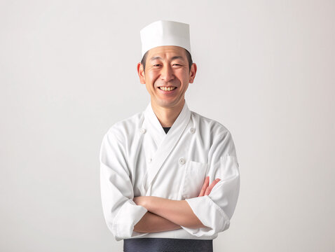 笑顔が印象的なプロの日本の料理人
