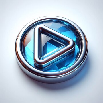 Play button made of Steel blend with blue glass. AI generated illustration