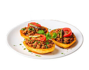 Traditional delicious Turkish food; stuffed potatoes (Turkish name; Patates dolmasi)