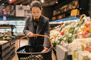 Woman Selecting Products in Grocery Aisle