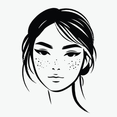 basic female portrait vector line ink