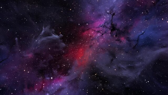 Flying through the cosmic dark nebula with red light.