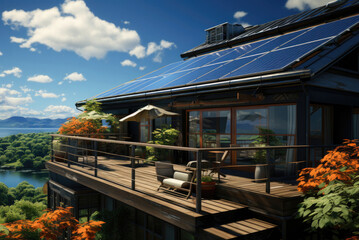 Fototapeta premium Solar panels on the roof of a house or villa