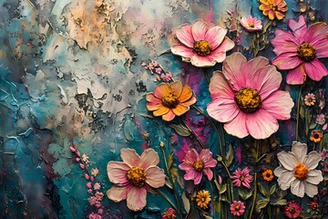 Fototapeta na wymiar colorful different flower painting style illustration