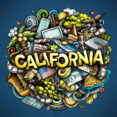 California hand drawn cartoon doodle illustration. Funny USA State design.