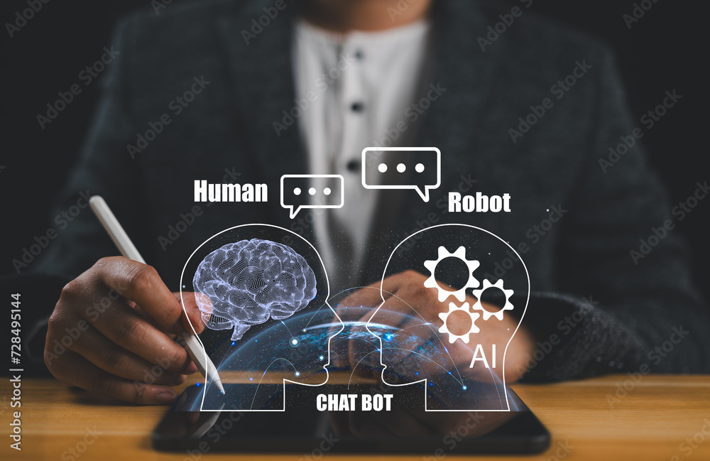 Poster Conceptually, an AI chatbot or artificial intelligence that can naturally communicate through messages with humans Chat ai