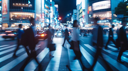 活気あふれる夜の東京、人々の流れを捉えた都会の街角 - obrazy, fototapety, plakaty