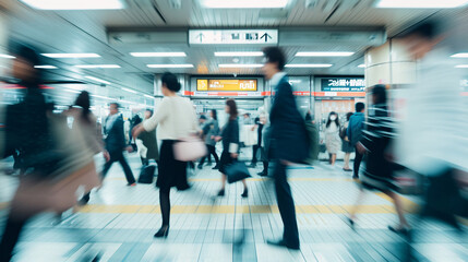 東京の駅で見る、通勤時間の慌ただしい人々 - obrazy, fototapety, plakaty