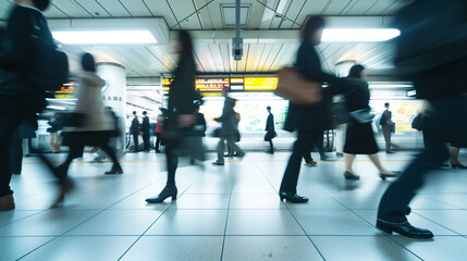 東京の駅で見る、通勤時間の慌ただしい人々 - obrazy, fototapety, plakaty