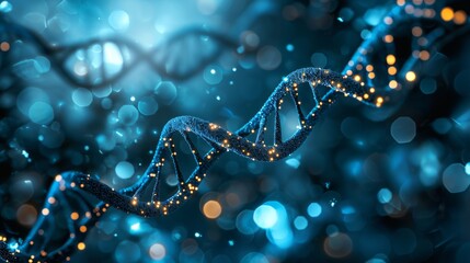DNA helix on dark blue background - obrazy, fototapety, plakaty
