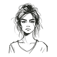 basic female portrait vector line ink