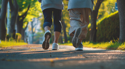 ジョギングを楽しむシニア日本人カップル