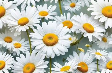 Fototapeta premium Lovely blossom daisy flowers background. Sunny meadow closeup. Daisies, wild herbs and flowers.