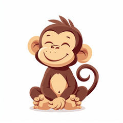 Obraz premium Happy little monkey sitting, playful primate cartoon vector icon