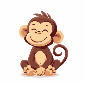 Happy little monkey sitting, playful primate cartoon vector icon