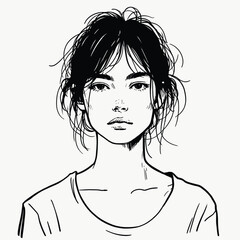 basic female portrait vector line ink