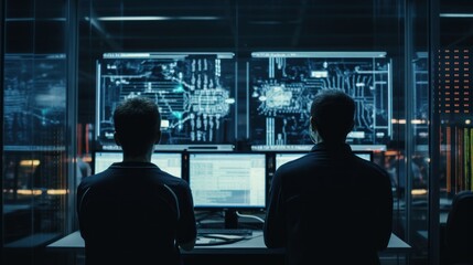 IT specialists confer at a meeting and discuss news in the computer industry