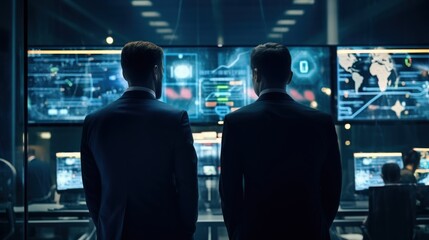 IT specialists confer at a meeting and discuss news in the computer industry