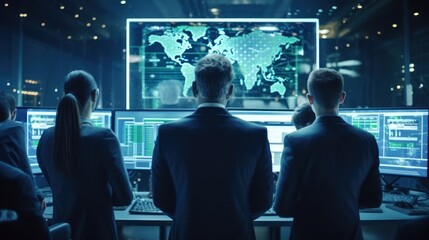 IT specialists confer at a meeting and discuss news in the computer industry