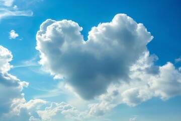 Naklejka na ściany i meble The heart-shaped cloud floating gracefully in the blue sky is a symbol of romance and love, creating a beautiful and fluffy backdrop for a perfect day.