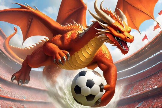 Draw pictures of dragons playing soccer Generative AI