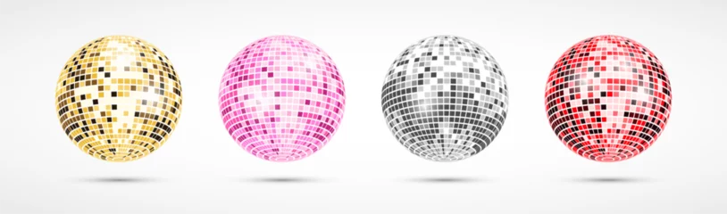 Poster Disco ball set. Realistic shiny mirror disco ball collection. Vector © yabluko draws