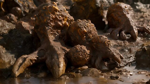 A collection of fossilized dinosaur feces or coprolites showcasing the potential for microscopic ysis to reveal details about a dinosaurs diet health and environment.