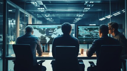 IT specialists confer at a meeting and discuss news in the computer industry