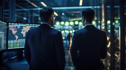 Fototapeta premium IT specialists confer at a meeting and discuss news in the computer industry