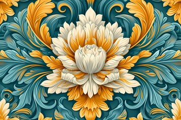 classic luxury floral victorian artwork style background in green and gold theme color - obrazy, fototapety, plakaty