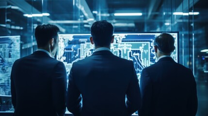 Fototapeta premium IT specialists confer at a meeting and discuss news in the computer industry