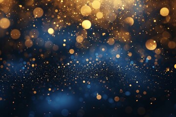 Fototapeta na wymiar Create a festive atmosphere with this stunning abstract background featuring dark blue and gold particles that shimmer like stars on a navy blue canvas, perfect for any holiday celebration.