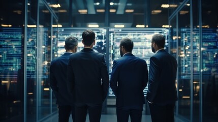 IT specialists confer at a meeting and discuss news in the computer industry