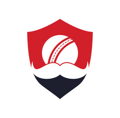 Strong cricket vector logo design. Moustache and cricket ball vector icon design.