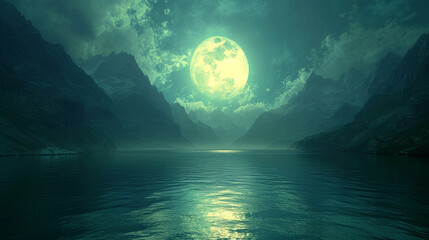 Explore a crystalline mosaic of platinum, cerulean, and jade, an abstract reflection of moonlight on a midnight lake, creating a serene and enchanting visual masterpiece.  - obrazy, fototapety, plakaty