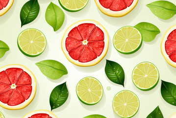 Colorful pattern of citrus fruit slices. Flat lay, top view