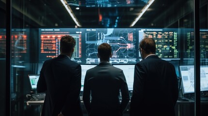 IT specialists confer at a meeting and discuss news in the computer industry