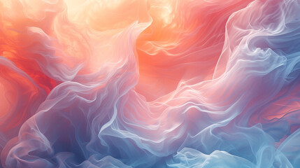 Immerse yourself in an abstract symphony of coral and pearl, where soft gradients create a delicate dance of colors, reminiscent of a serene ocean sunrise.  - obrazy, fototapety, plakaty