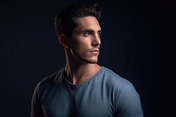 Naklejka premium attractive and cool model in fashion studio for photoshoot